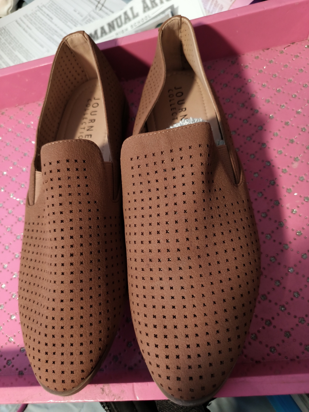 Journee Collection Women's Tan Perforated Slip-On Loafers